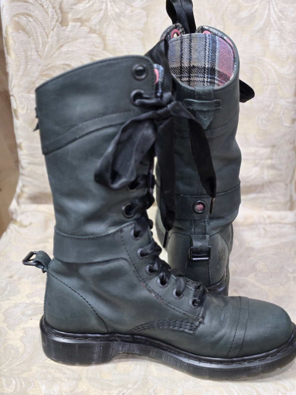 Dr. Martens Triumph 1914 Plaid Combat Boots with Satin Laces - Picture 6 of 12